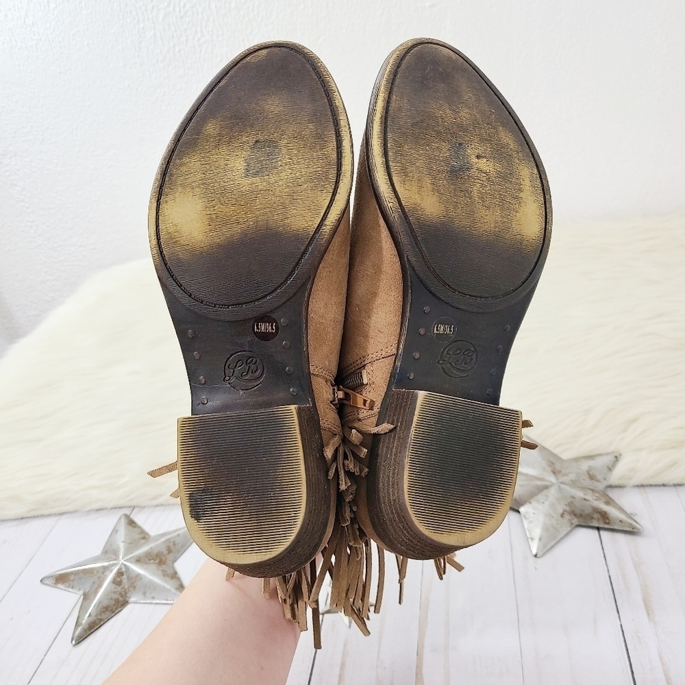 Lucky Brand Benjii tan suede fringe booties women's ankle boots size 6.5 - Picture 6 of 6